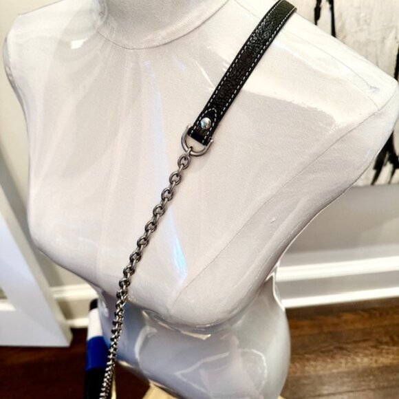 BALENCIAGA BAZAR Stripe Crossbody Shoulder Bag on Chain Blue Black White Leather - Picture 14 of 16